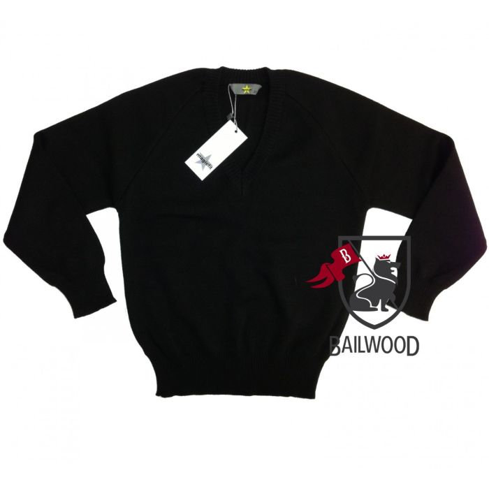 Knitted  50-50  V-Neck Jumper - ( Black )