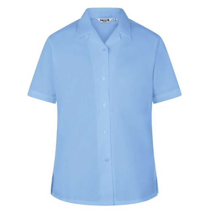 Short Sleeve Blue, Non Iron Revere Collar Blouse - Twin Pack