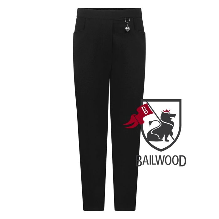 Girls Two Button Slim Fit Trouser (Black)